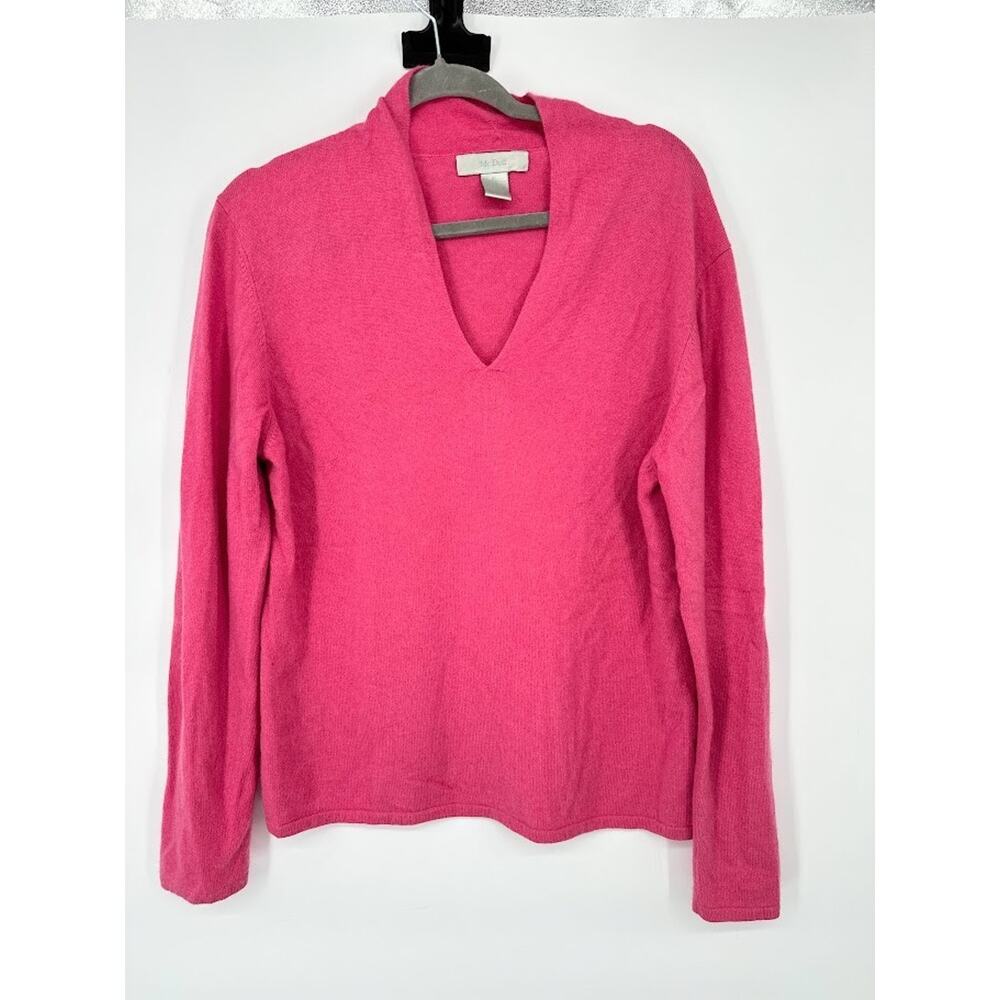McDuff Cashmere Sweater Womens Size‎ XL Pullover V Neck Pink Quiet Luxury Preppy